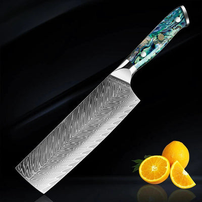 Okugai (おくがい) Damascus Steel Kitchen Knife with Abalone Handle