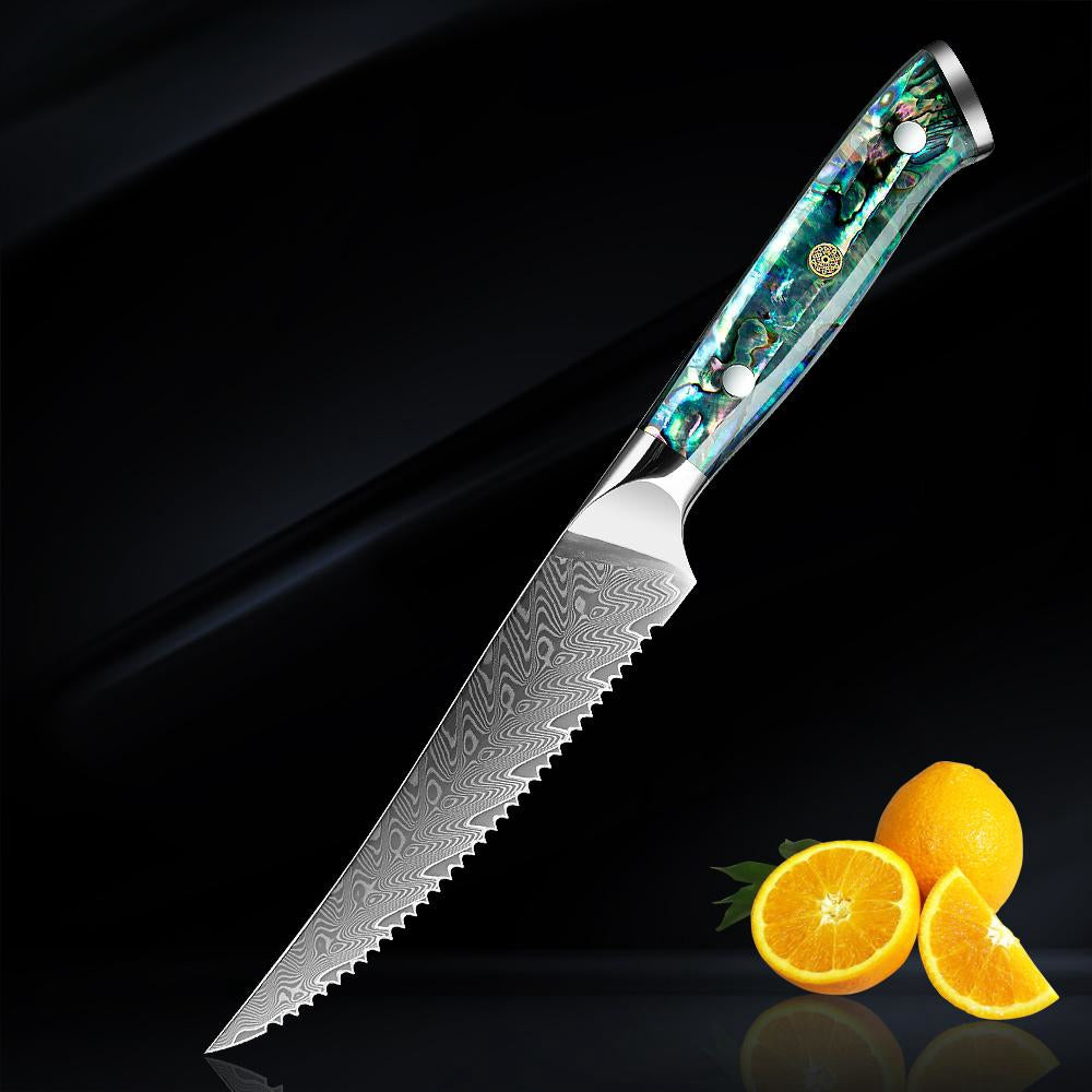Okugai (おくがい) Damascus Steel Kitchen Knife with Abalone Handle