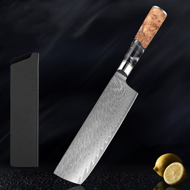 SAKUTO (作東) Japanese Damascus Steel Kitchen Knife Set With Coloured Black Handle