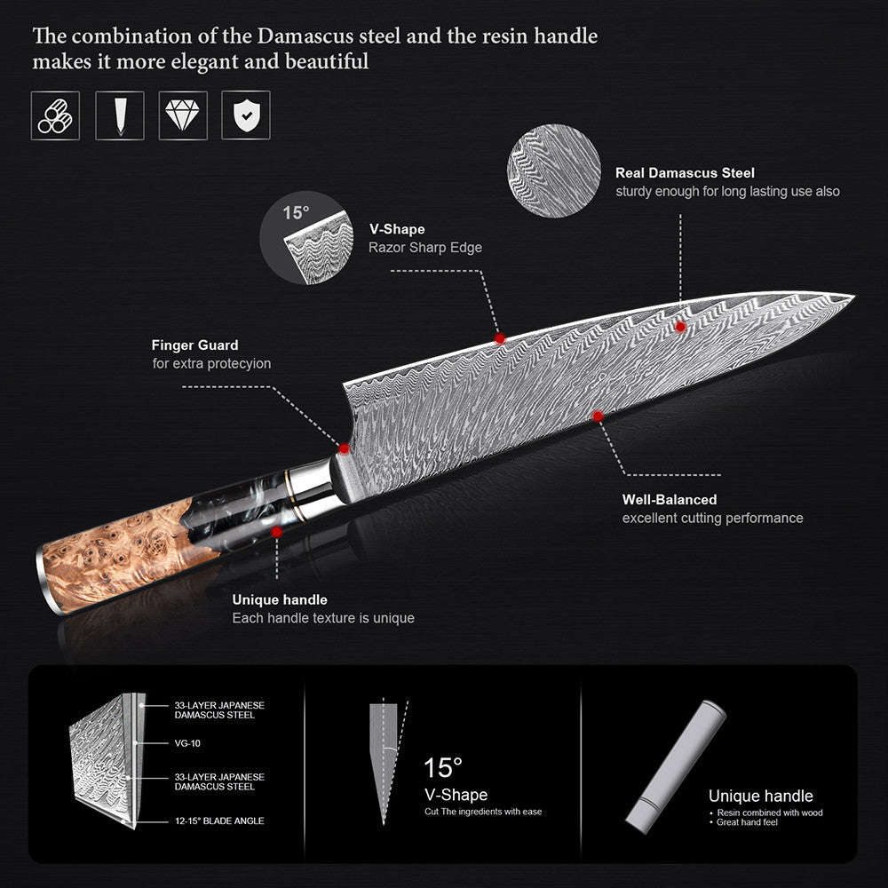 SAKUTO (作東) Japanese Damascus Steel Kitchen Knife Set With Coloured Black Handle