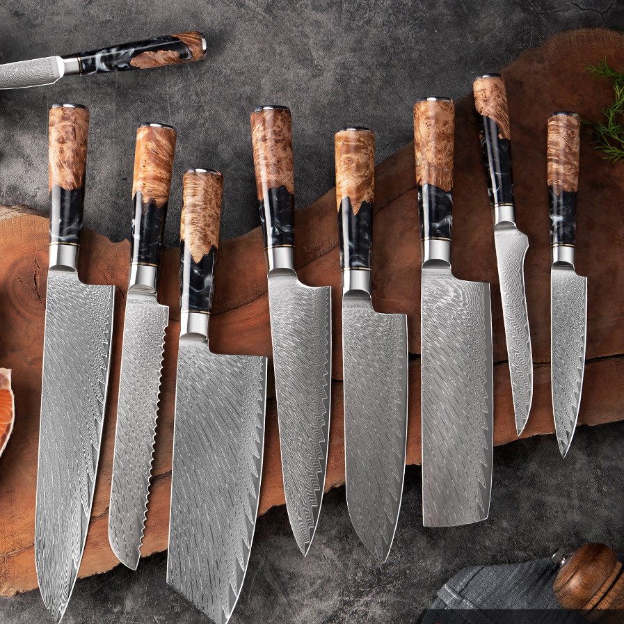 SAKUTO (作東) Japanese Damascus Steel Kitchen Knife Set With