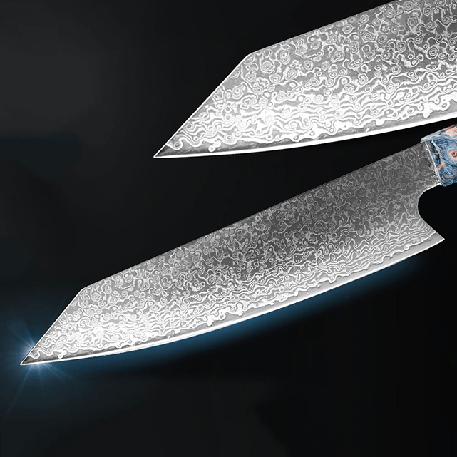 Kiritsuke ( きりつけ) Japanese Knife Damascus Steel with Coloured Ebony Handle