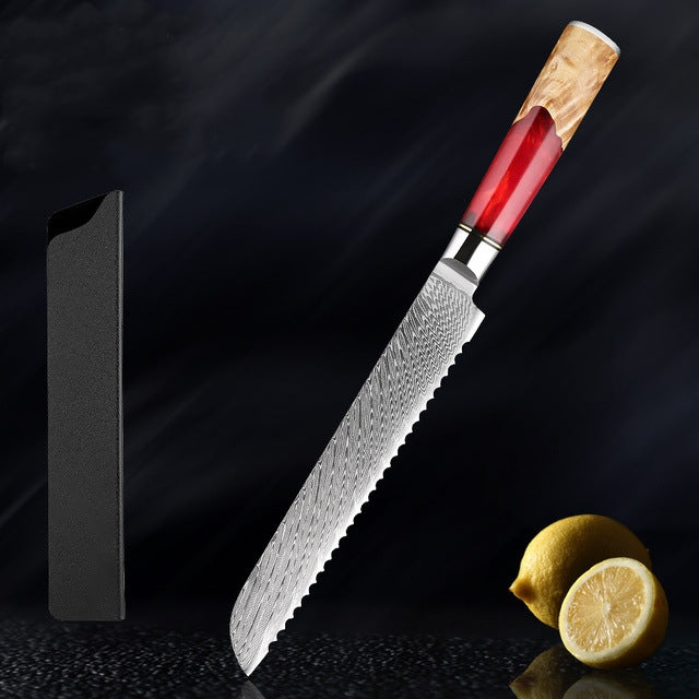 SAKUTO (作東) Japanese Damascus Steel Kitchen Knife Set With Resin Handle