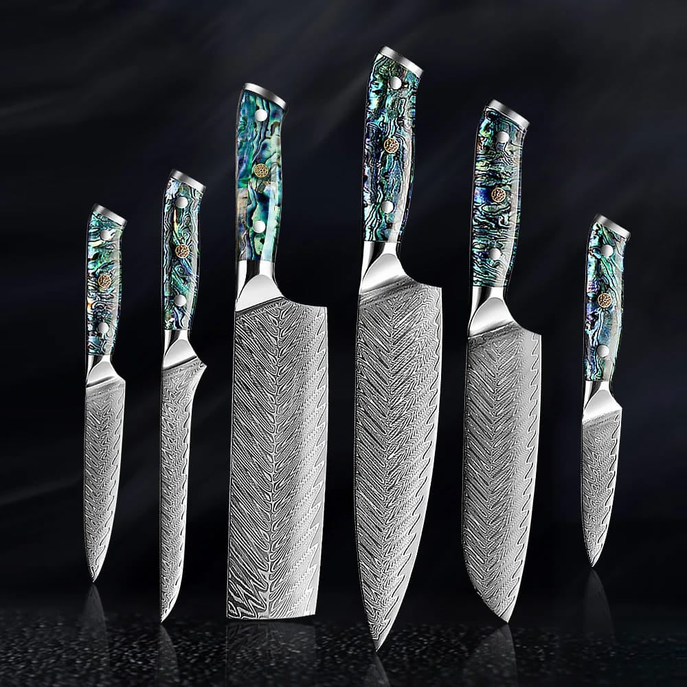 Okugai (おくがい) Damascus Steel Kitchen Knife with Abalone Handle