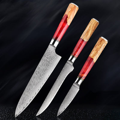 SAKUTO (作東) Japanese Damascus Steel Kitchen Knife Set With Resin Handle