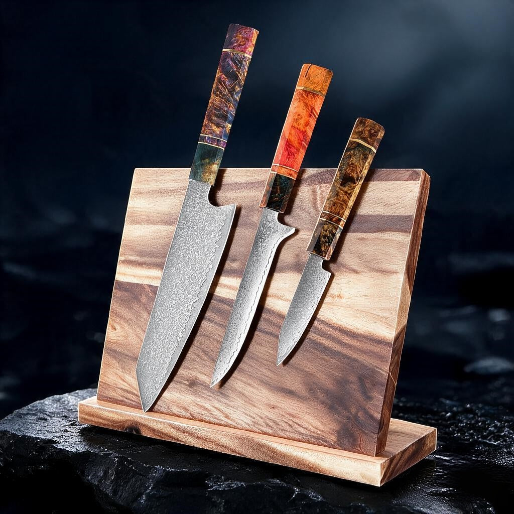 SAKUTO (久拓) Japanese Damascus Steel Kitchen Knife With Coloured Octagonal Handle
