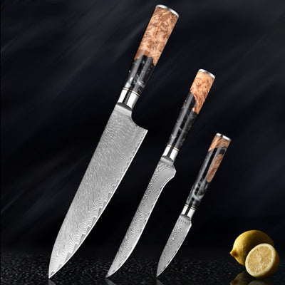 SAKUTO (作東) Japanese Damascus Steel Kitchen Knife Set With Resin Handle