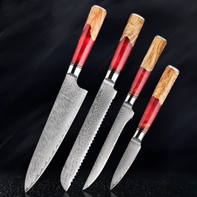 SAKUTO (作東) Japanese Damascus Steel Kitchen Knife Set With Resin Handle