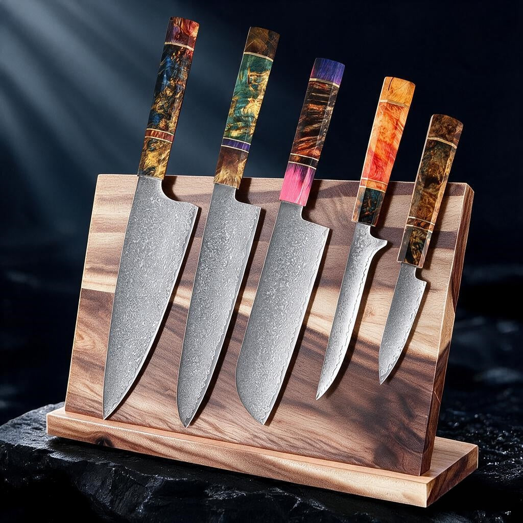 SAKUTO (久拓) Japanese Damascus Steel Kitchen Knife With Coloured Octagonal Handle