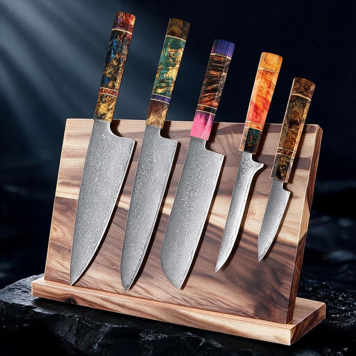 SAKUTO (久拓) Japanese Damascus Steel Kitchen Knife With Coloured Octagonal Handle