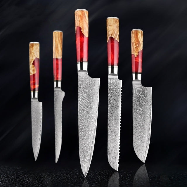 SAKUTO (作東) Japanese Damascus Steel Kitchen Knife Set With Resin Handle