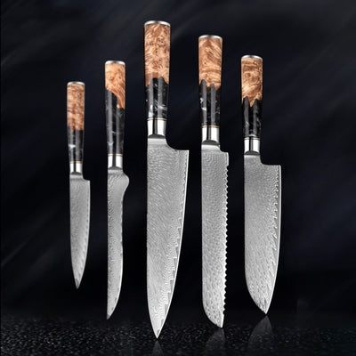 SAKUTO (作東) Japanese Damascus Steel Kitchen Knife Set With Resin Handle
