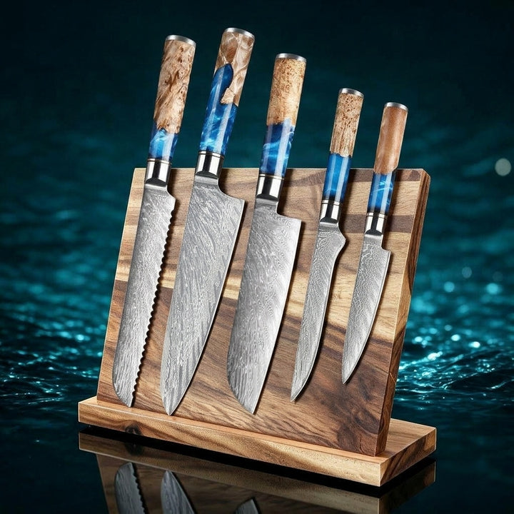 SAKUTO (作東) Japanese Damascus Steel Kitchen Knife Set With Resin Handle
