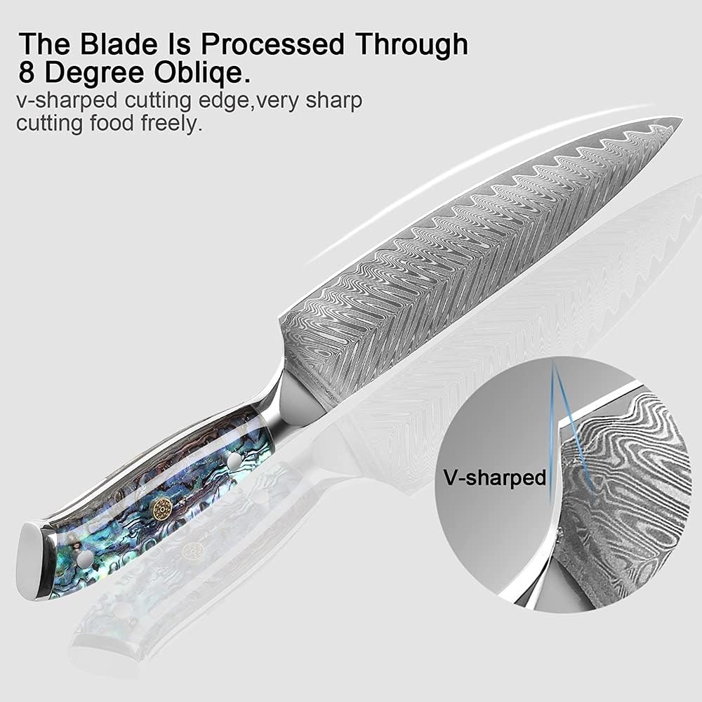 Okugai (おくがい) Damascus Steel Kitchen Knife with Abalone Handle