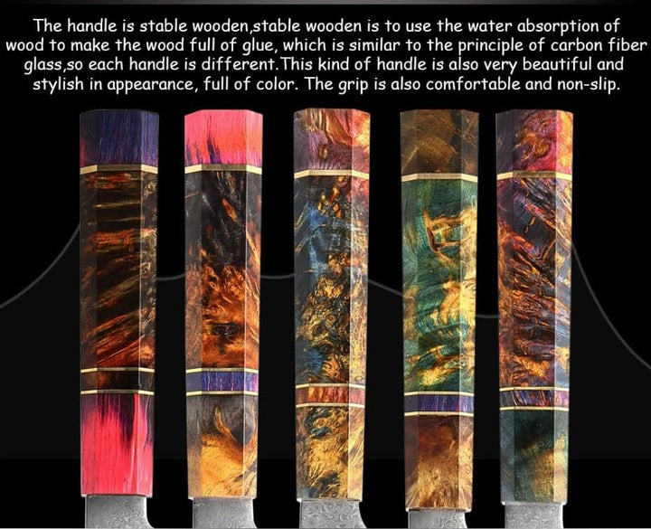 SAKUTO (久拓) Japanese Damascus Steel Kitchen Knife With Coloured Octagonal Handle