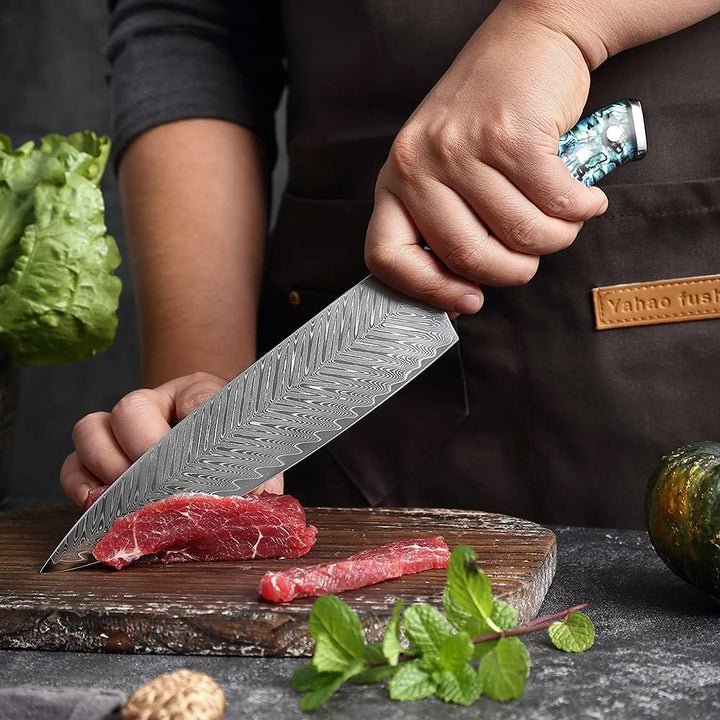 Okugai (おくがい) Damascus Steel Kitchen Knife with Abalone Handle
