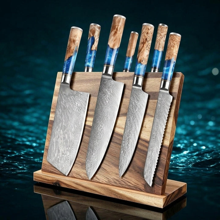 SAKUTO (作東) Japanese Damascus Steel Kitchen Knife Set With Resin Handle