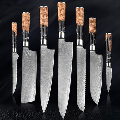 SAKUTO (作東) Japanese Damascus Steel Kitchen Knife Set With Resin Handle