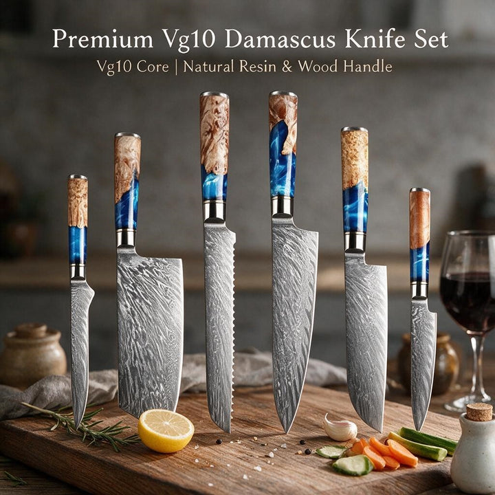 Sakuto Japanese Chef Knife Set, Best Damascus Knives, Ultra Sharp Blade