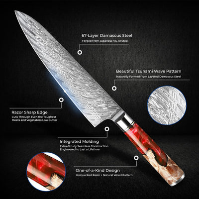 SAKUTO (作東) Japanese Damascus Steel Kitchen Knife Set With Resin Handle