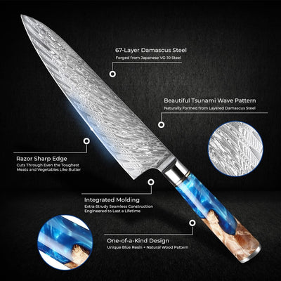 SAKUTO (作東) Japanese Damascus Steel Kitchen Knife Set With Resin Handle