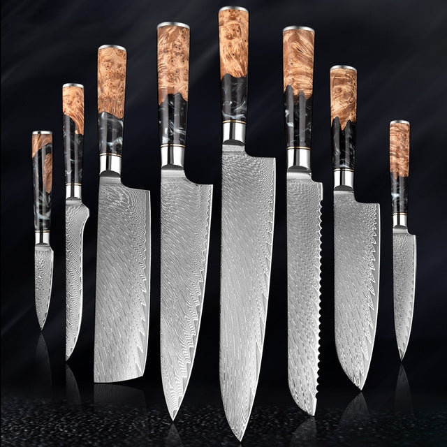 SAKUTO (作東) Japanese Damascus Steel Kitchen Knife Set With Resin Handle