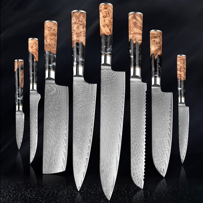 SAKUTO (作東) Japanese Damascus Steel Kitchen Knife Set With Resin Handle