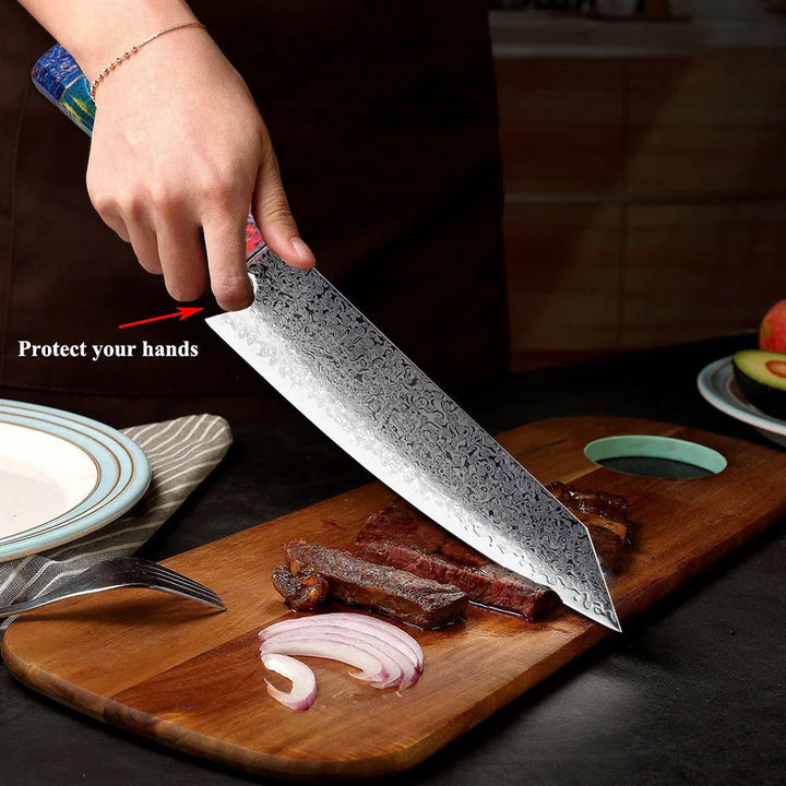 SAKUTO (久拓) Japanese Damascus Steel Kitchen Knife With Coloured Octagonal Handle