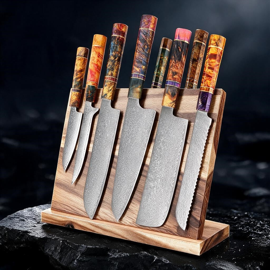 SAKUTO (久拓) Japanese Damascus Steel Kitchen Knife With Coloured Octagonal Handle