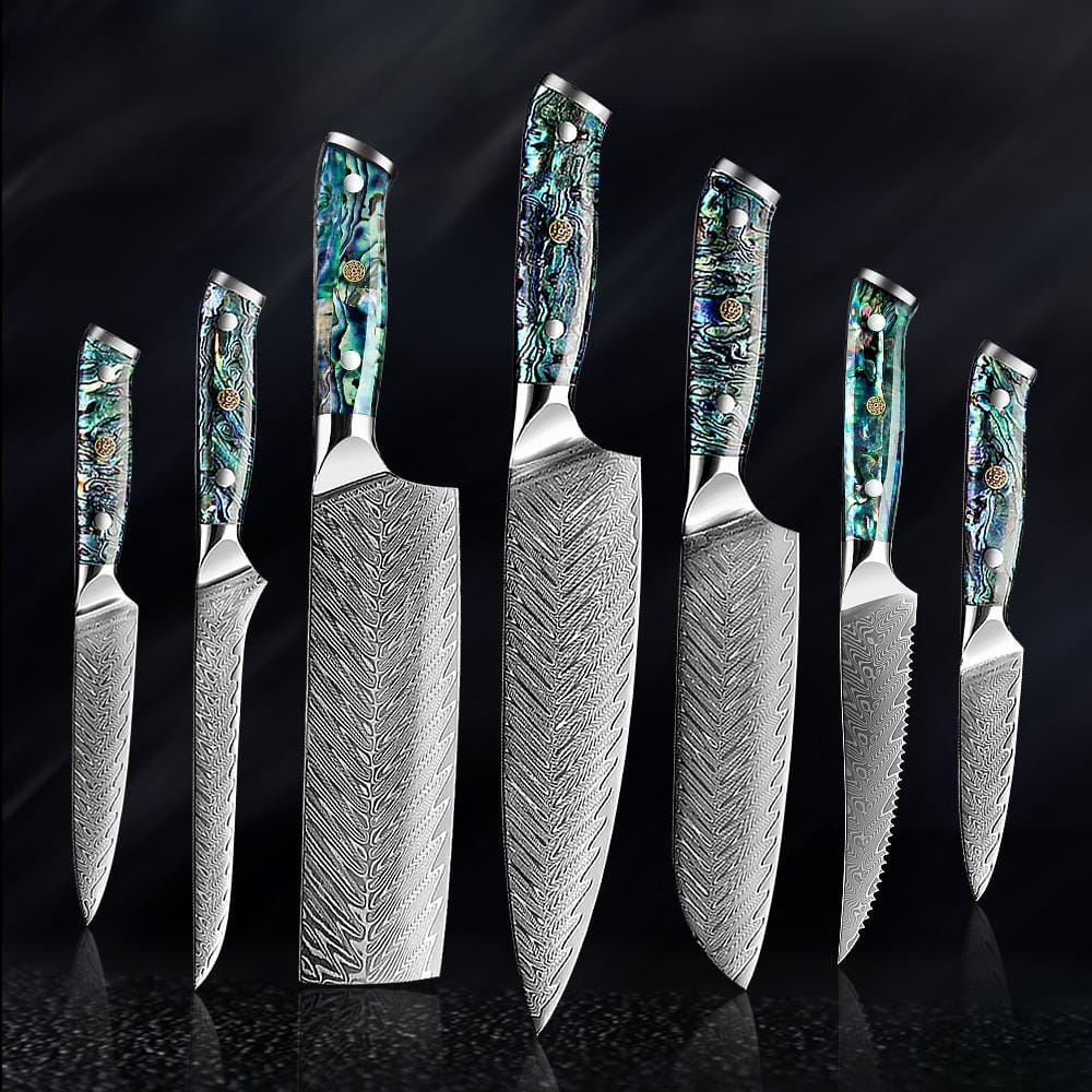 Okugai (おくがい) Damascus Steel Kitchen Knife with Abalone Handle