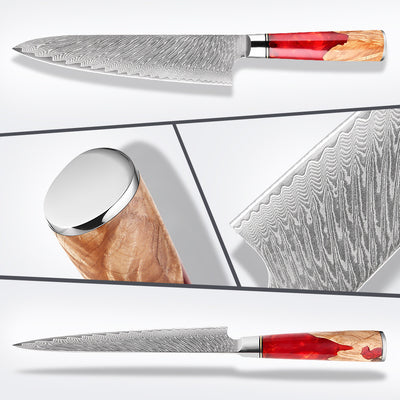 SAKUTO (作東) Japanese Damascus Steel Kitchen Knife Set With Resin Handle