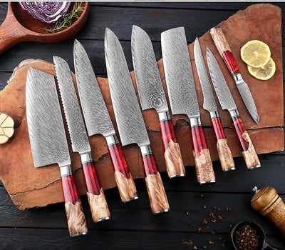 SAKUTO (作東) Japanese Damascus Steel Kitchen Knife Set With Resin Handle