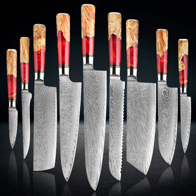 SAKUTO (作東) Japanese Damascus Steel Kitchen Knife Set With Resin Handle