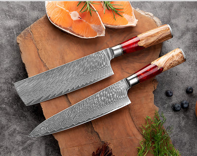 SAKUTO (作東) Japanese Damascus Steel Kitchen Knife Set With Resin Handle