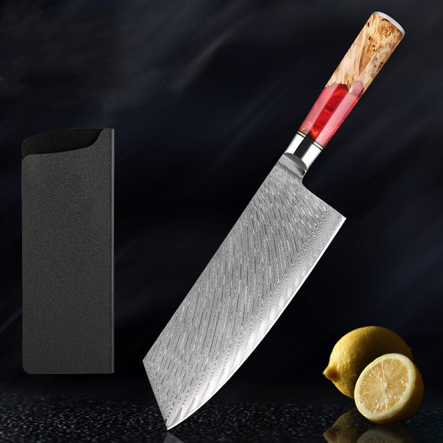 SAKUTO (作東) Japanese Damascus Steel Kitchen Knife Set With Resin Handle
