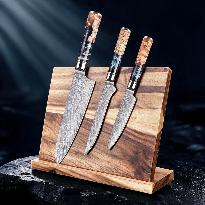 SAKUTO (作東) Japanese Damascus Steel Kitchen Knife Set With Resin Handle
