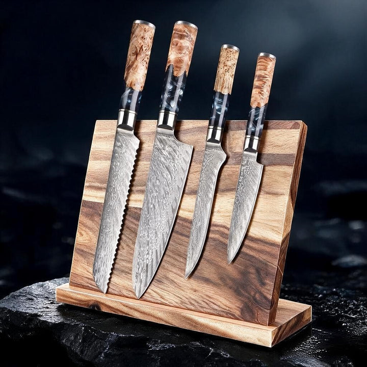 SAKUTO (作東) Japanese Damascus Steel Kitchen Knife Set With Resin Handle