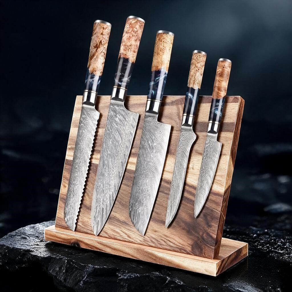 SAKUTO (作東) Japanese Damascus Steel Kitchen Knife Set With Resin Handle