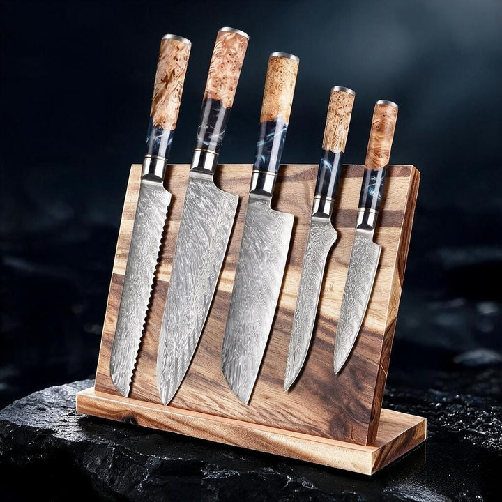SAKUTO (作東) Japanese Damascus Steel Kitchen Knife Set With Resin Handle