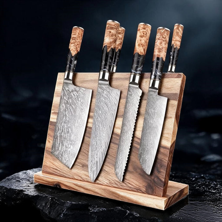 SAKUTO (作東) Japanese Damascus Steel Kitchen Knife Set With Resin Handle