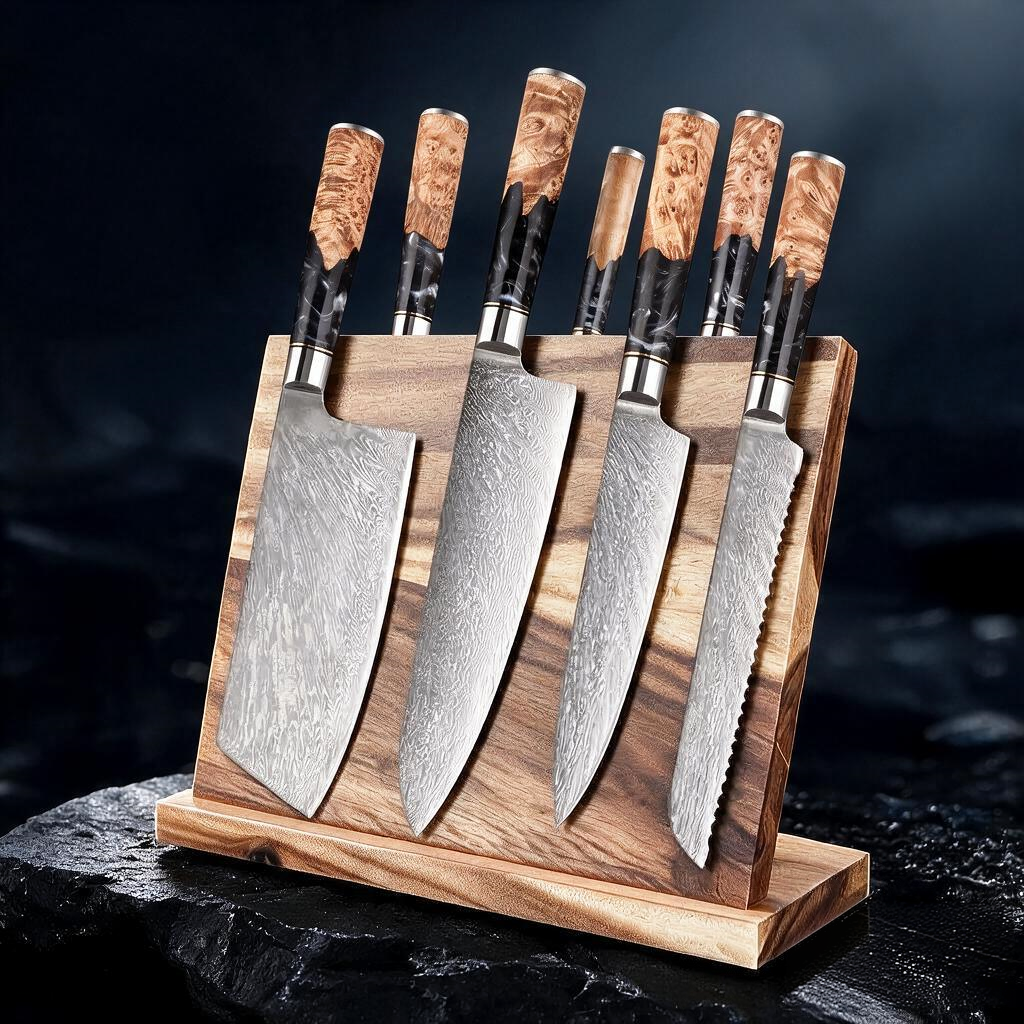 SAKUTO (作東) Japanese Damascus Steel Kitchen Knife Set With Resin Handle