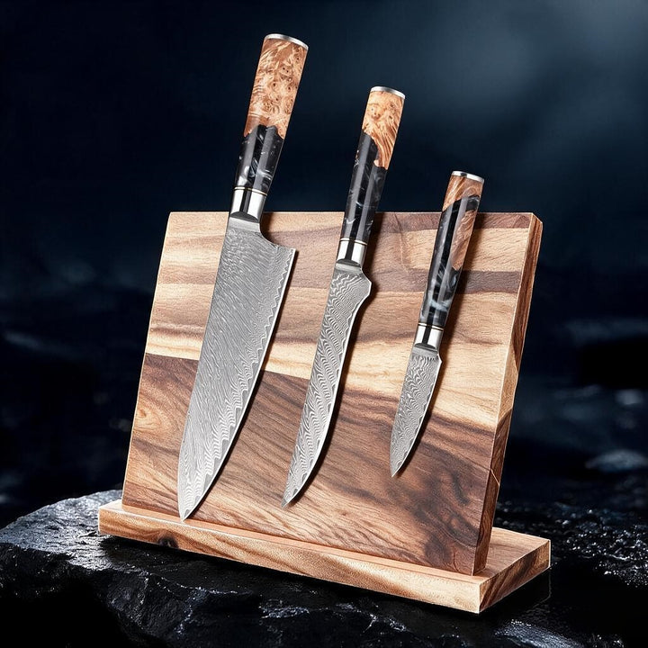 SAKUTO (作東) Japanese Damascus Steel Kitchen Knife Set With Resin Handle