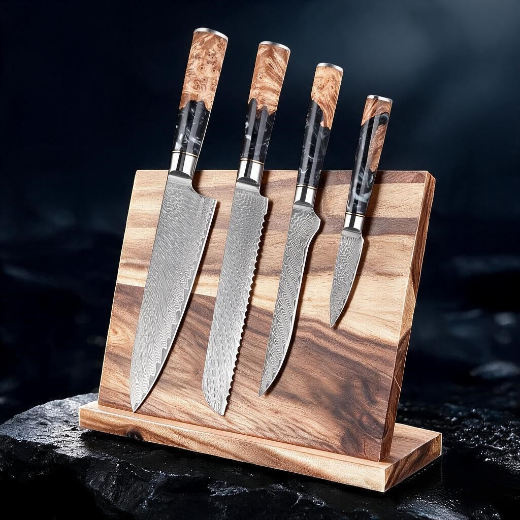 SAKUTO (作東) Japanese Damascus Steel Kitchen Knife Set With Resin Handle