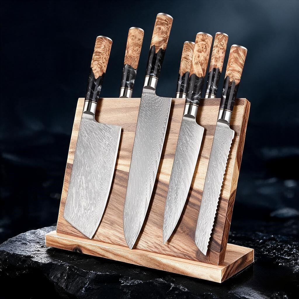 SAKUTO (作東) Japanese Damascus Steel Kitchen Knife Set With Resin Handle