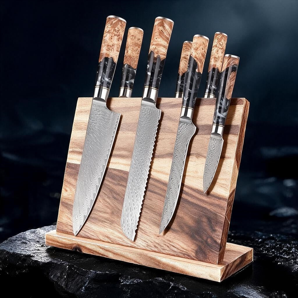 SAKUTO (作東) Japanese Damascus Steel Kitchen Knife Set With Resin Handle