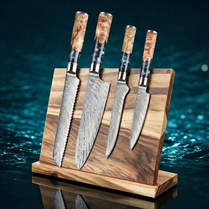 SAKUTO (作東) Japanese Damascus Steel Kitchen Knife Set With Resin Handle