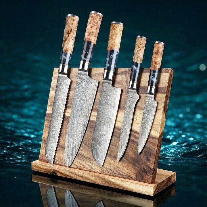 SAKUTO (作東) Japanese Damascus Steel Kitchen Knife Set With Resin Handle