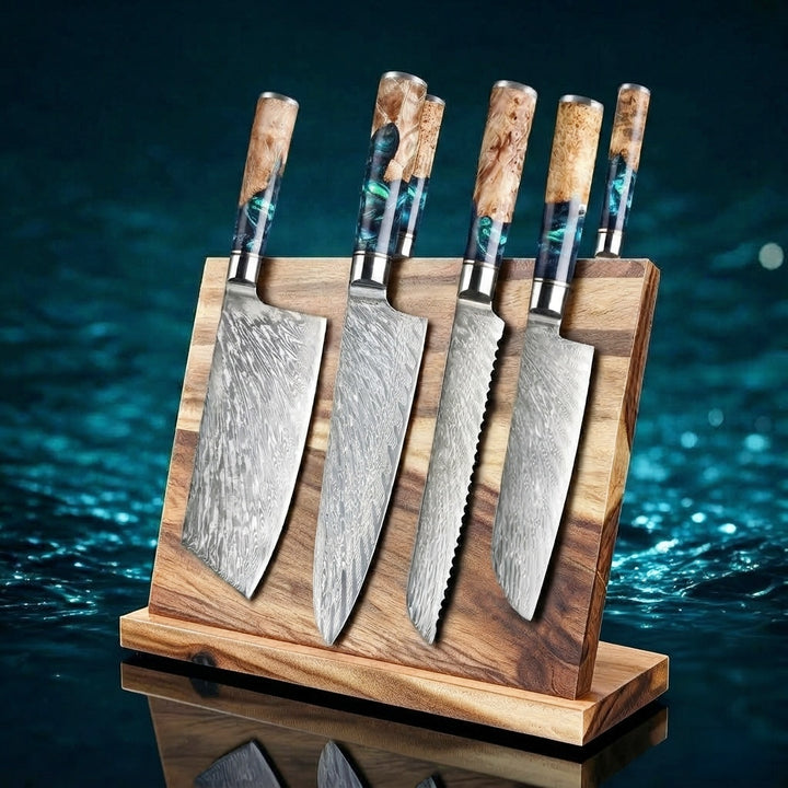 SAKUTO (作東) Japanese Damascus Steel Kitchen Knife Set With Resin Handle