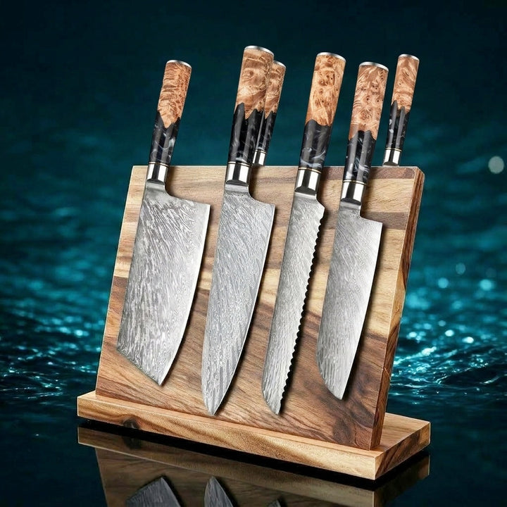 SAKUTO (作東) Japanese Damascus Steel Kitchen Knife Set With Resin Handle