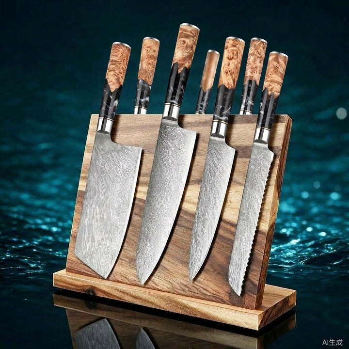 SAKUTO (作東) Japanese Damascus Steel Kitchen Knife Set With Resin Handle